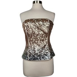 White House Black Market Ombre Gold Silver Sequin Corset Top Size 6